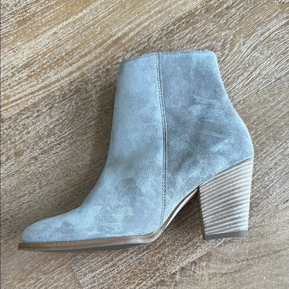 Paul Green Grey Suede Ankle Boots Block Heel Almond Toe Zip Booties Size 6